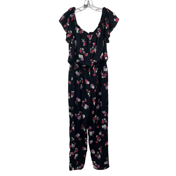 Express Womens Floral Jumpsuit Short Sleeve Black/Multi Size Small - Picture 7 of 8